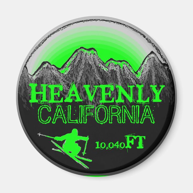 Heavenly California green ski art elevation magnet (Front)