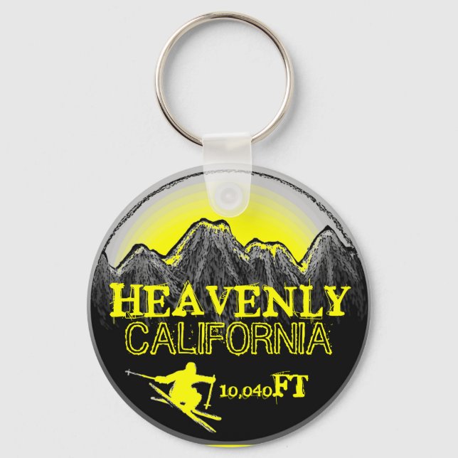 Heavenly California yellow ski art keychain (Front)