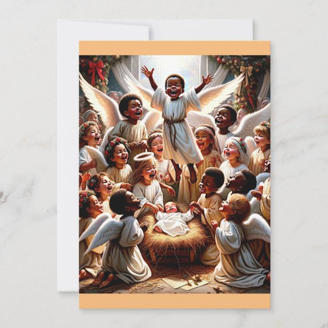 "Heavenly Celebration: A Manger Scene of Joy Holiday Card (Front)