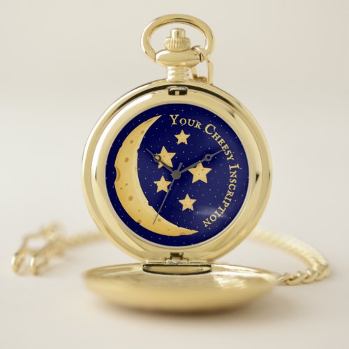 Heavenly Cheese Moon  Stars Cute Personalized Pocket Watch