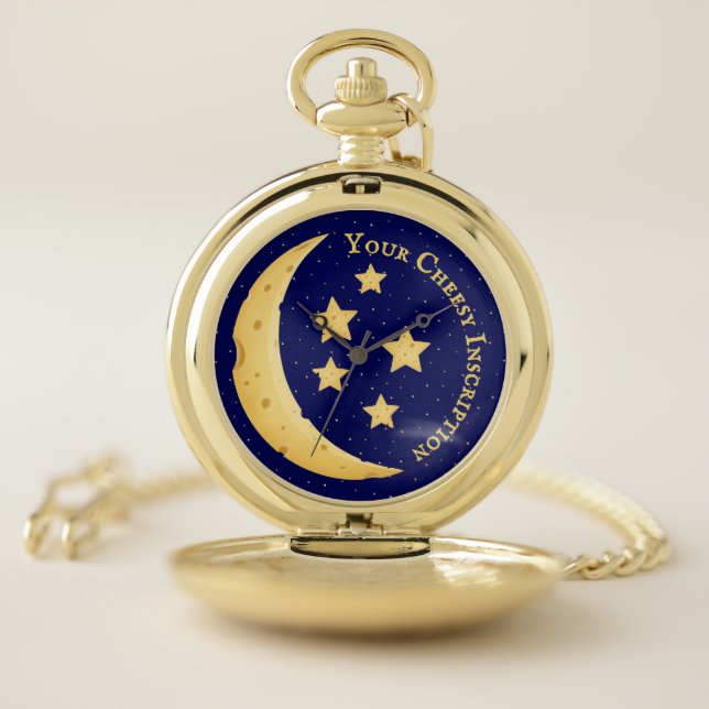 Heavenly Cheese Moon & Stars Cute Personalized Pocket Watch (Inside)