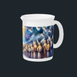 Heavenly Choir Under Star of Bethlehem Beverage Pitcher<br><div class="desc">A luminous celestial scene unfolds as a host of angelic figures gathers under a radiant Star of Bethlehem, their wings glowing softly beneath a starlit sky. This ethereal design captures a sense of peace, wonder, and sacred celebration, with angel choirs dressed in flowing robes of gold, ivory, and soft lavender....</div>