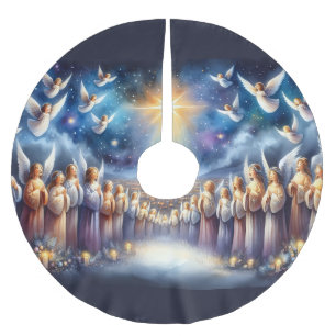 Heavenly Choir Under Star of Bethlehem Brushed Polyester Tree Skirt