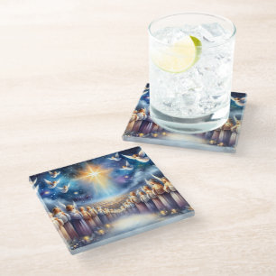 Heavenly Choir Under Star of Bethlehem Glass Coaster