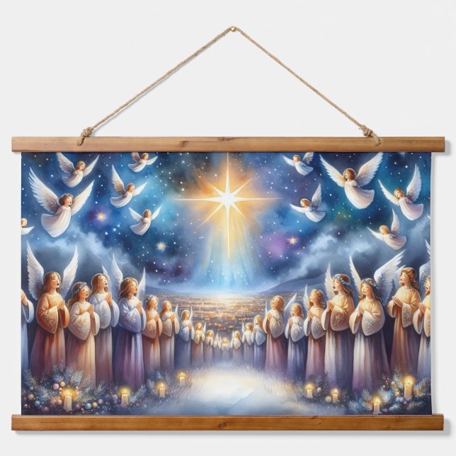 Heavenly Choir Under Star of Bethlehem Hanging Tapestry (Front)