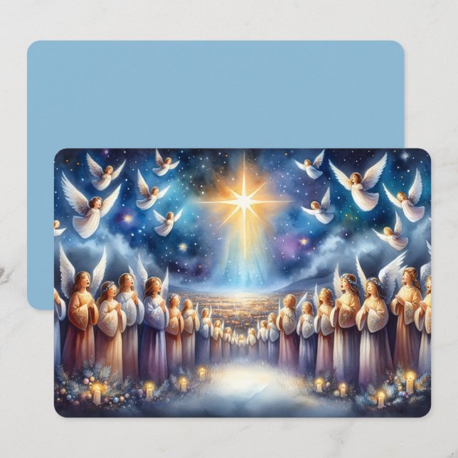 Heavenly Choir Under Star of Bethlehem Holiday Card (Front/Back)