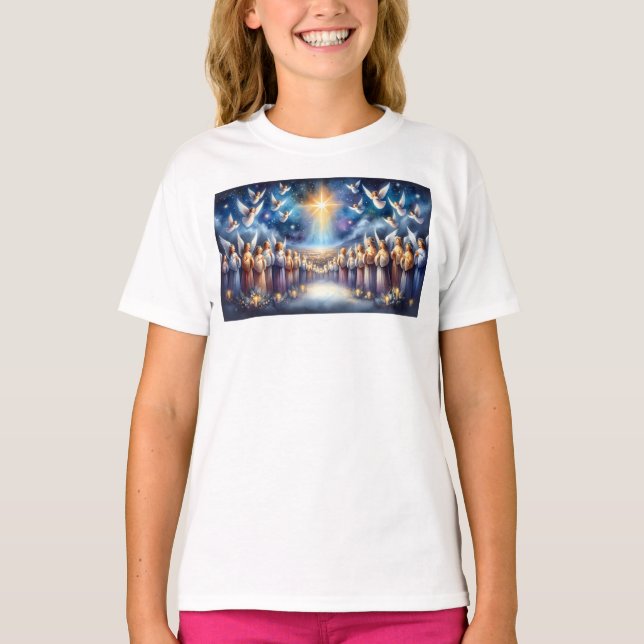 Heavenly Choir Under Star of Bethlehem T-Shirt (Front)