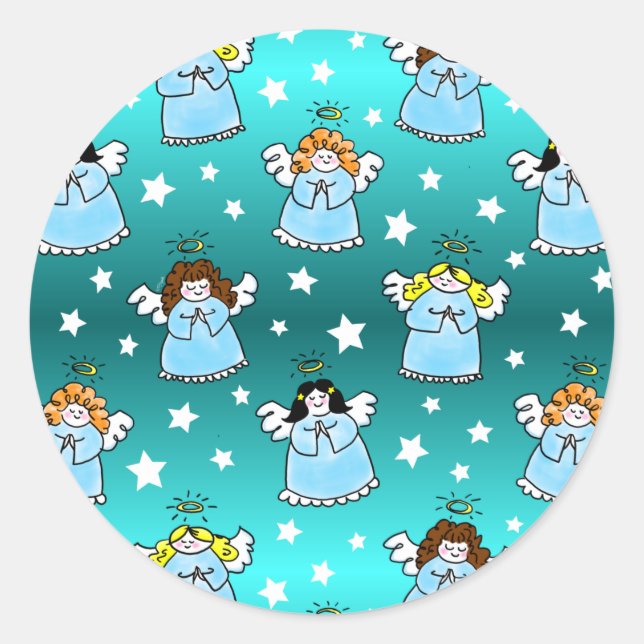 Heavenly Christmas Angels Pattern Classic Round Sticker (Front)