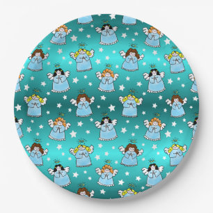 Heavenly Christmas Angels Pattern Paper Plates