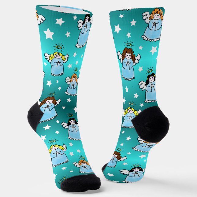 Heavenly Christmas Angels Pattern Socks (Angled)