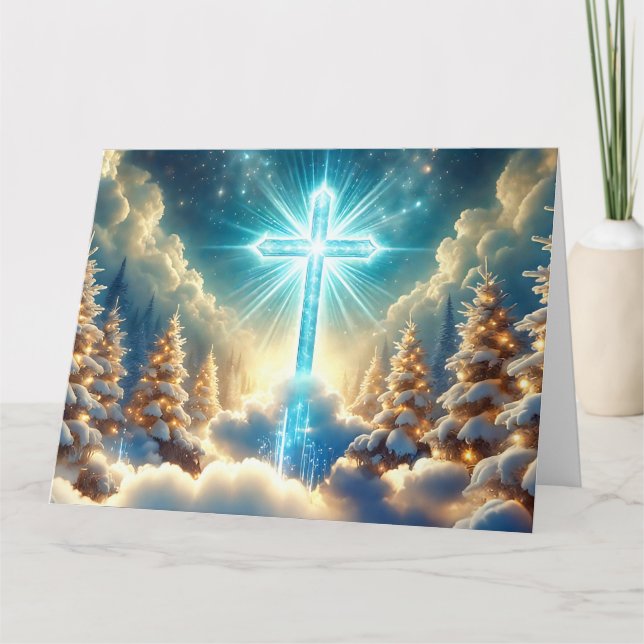 Heavenly Christmas Landscape with Holy Cross Card (Front)