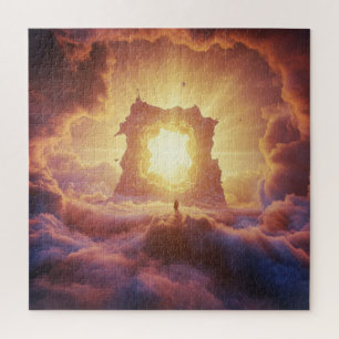 Heavenly Clouded Gates Await Approaching Figure Jigsaw Puzzle