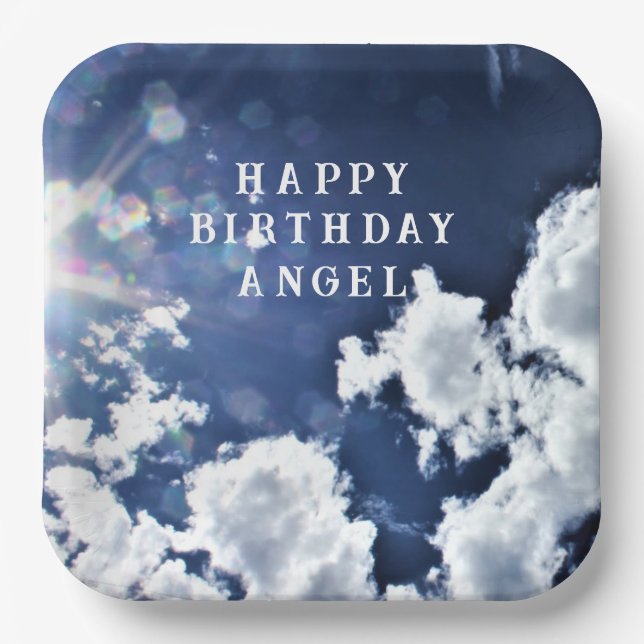 Heavenly Clouds  "Happy Birthday" "Angel" Paper Plates (Front)