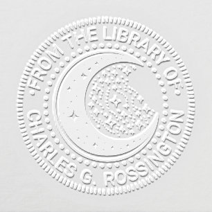 Heavenly Crescent Moon Stars Library Book Name Embosser
