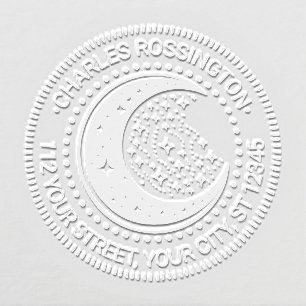 Heavenly Crescent Moon Stars Name Return Address Embosser