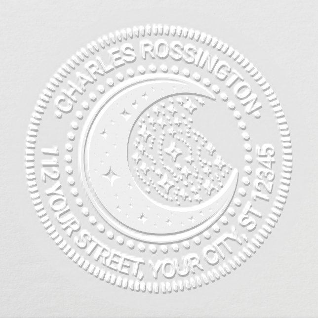 Heavenly Crescent Moon Stars Name Return Address Embosser (Design)
