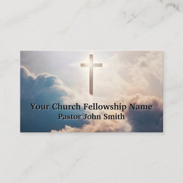 Heavenly Cross Blue Church Pastor Business Cards (Front)
