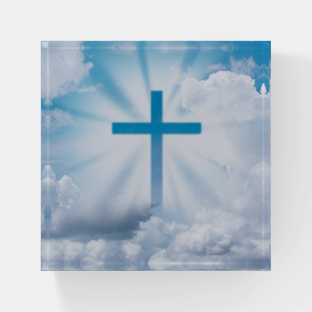 Heavenly Cross in the Clouds Christian  Paperweight (Front)