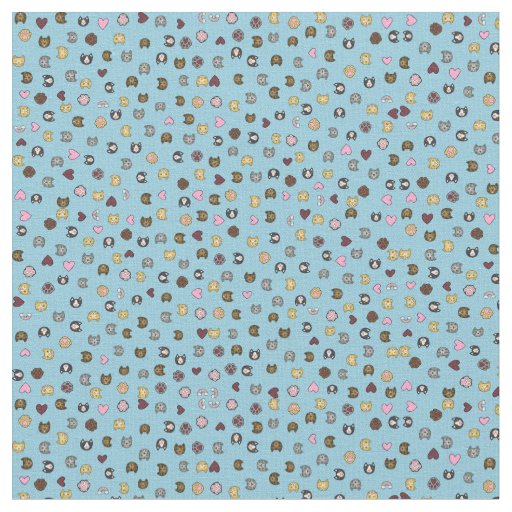 Heavenly Cute Hand Drawn Cat Faces Pattern Fabric