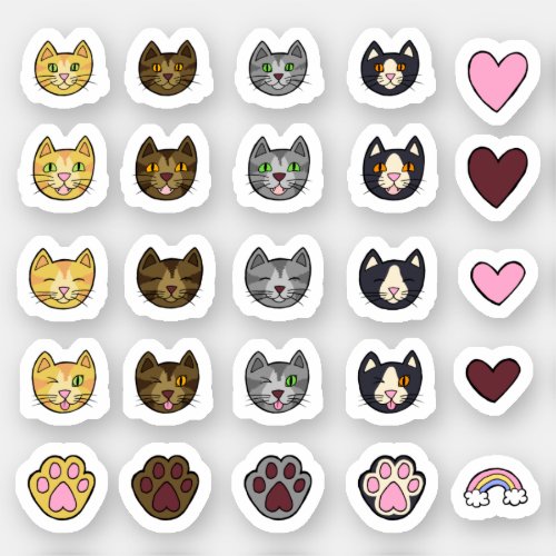 Heavenly Cute Hand Drawn Cat Faces Sticker Pack