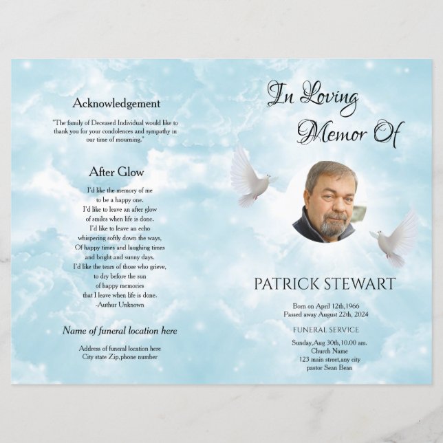 Heavenly Dove Funeral Program Template (Front)