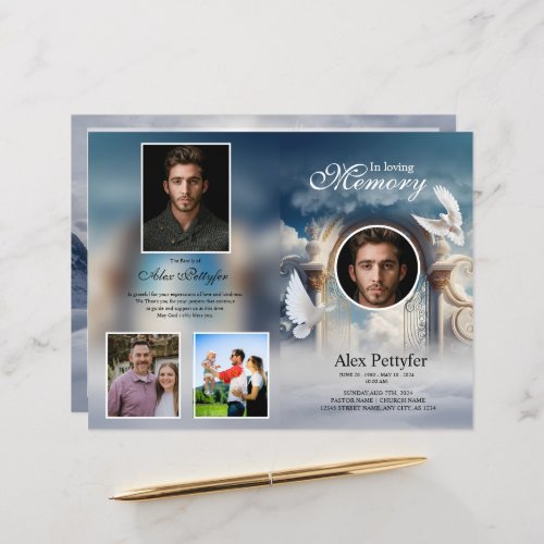 Heavenly Dove Funeral Program Template