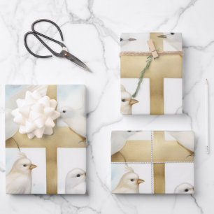 Heavenly Doves and Crosses Wrapping Paper Sheets