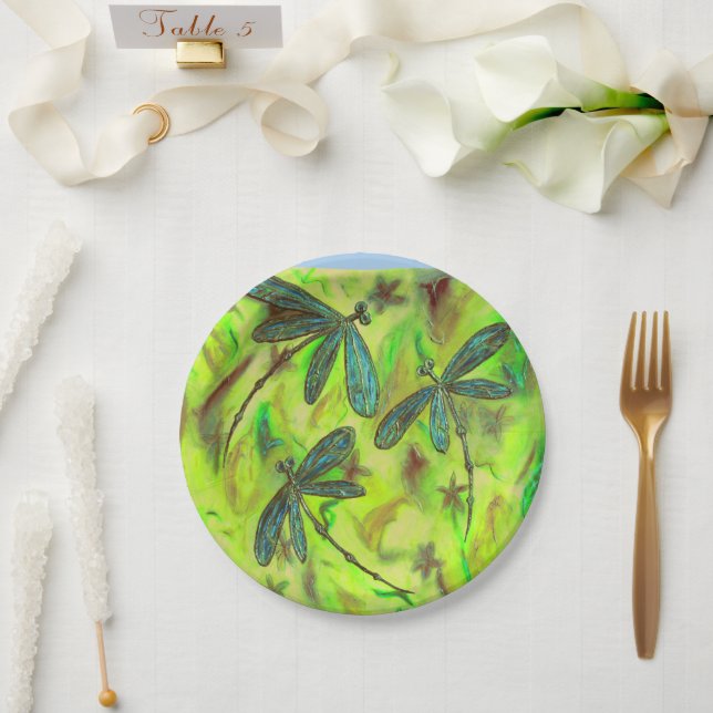 Heavenly Dragonflies On a Starry Sky Paper Plates (Wedding)