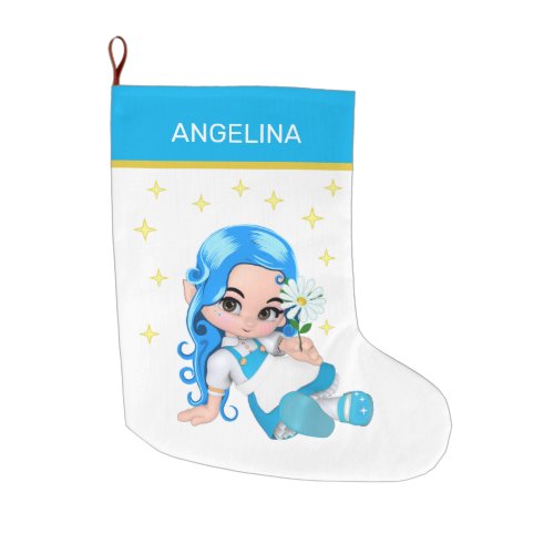 Heavenly Fairy Girl  Stars  Large Christmas Stocking