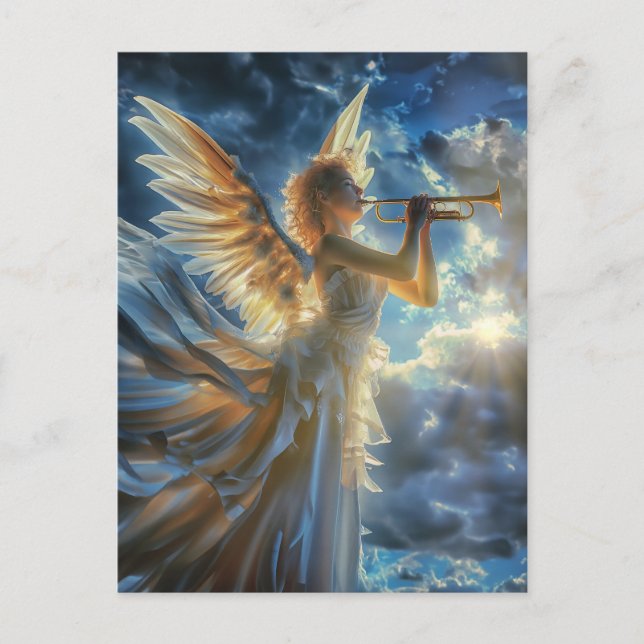 Heavenly Fanfare Angel Playing Trumpet Postcard (Front)