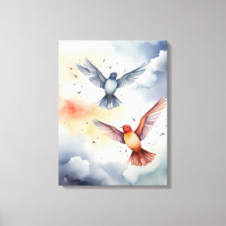 Heavenly Flight: Watercolor Birds in the Sky  Canvas Print