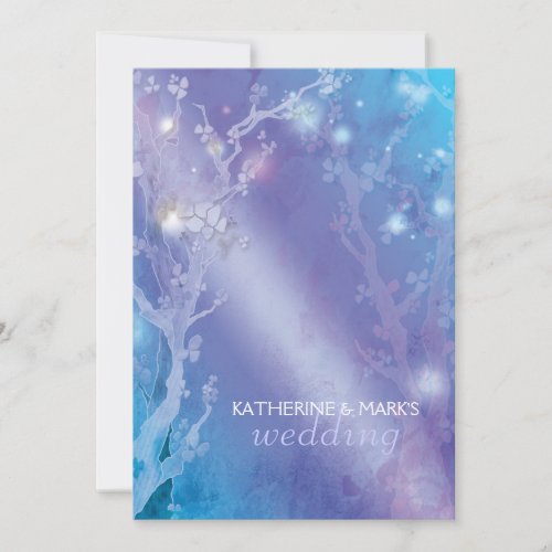 Monochromatic Blues Tree Wedding Invitations