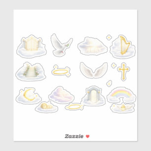 Heavenly Gates Angel Wings White Dove Cross Golden Sticker