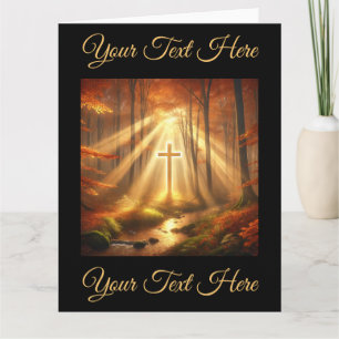 Heavenly Golden Cross in Autumn Forest Card