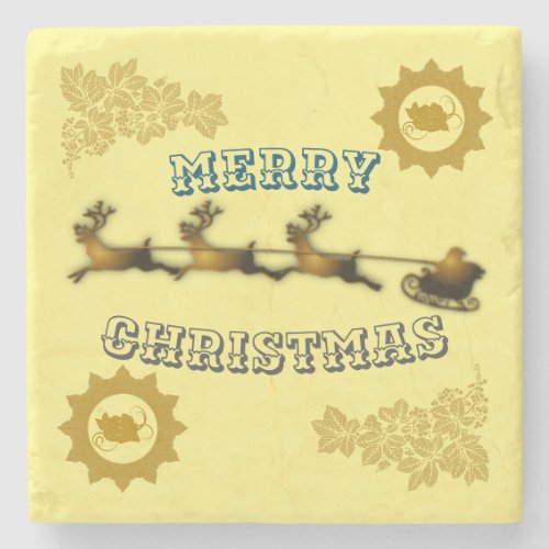 Heavenly Golden Santa Claus Merry Christmas  Stone Coaster