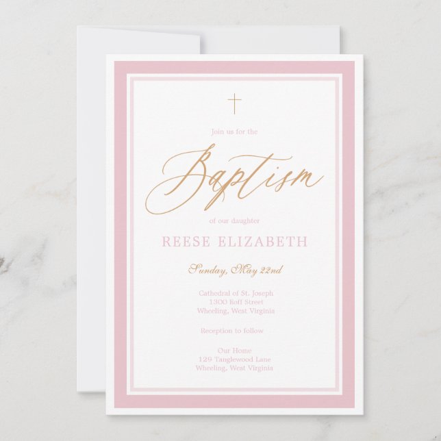 Heavenly Grace Baptism Invitation (Pink) (Front)