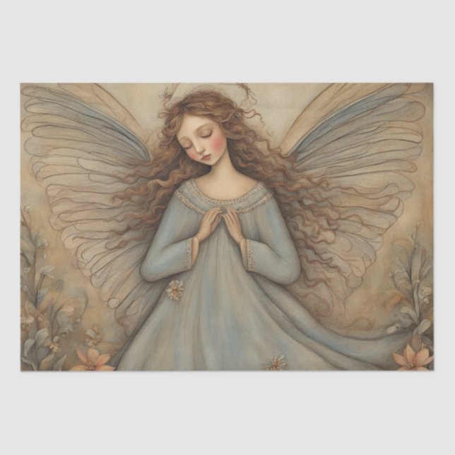 Heavenly Harmony: Folk Art Angel Decoupage Tissue Paper (Front)