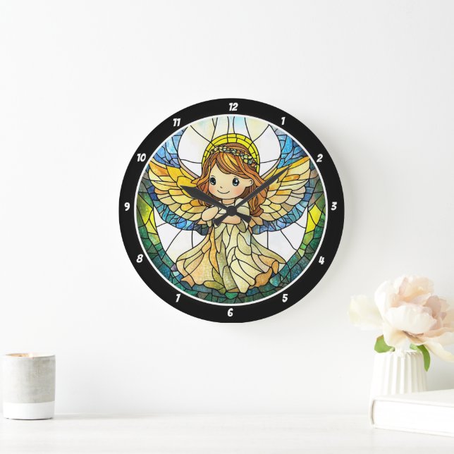 Heavenly Hues" - Stained Glass Angel Wall  Large Clock (Home)