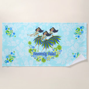 Heavenly Hula Hawaiian Hula Girl Turq Hibiscus Beach Towel