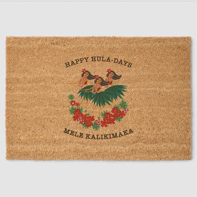 Heavenly Hula Holiday Hawaiian Hula Girls Fiber Doormat (Front)
