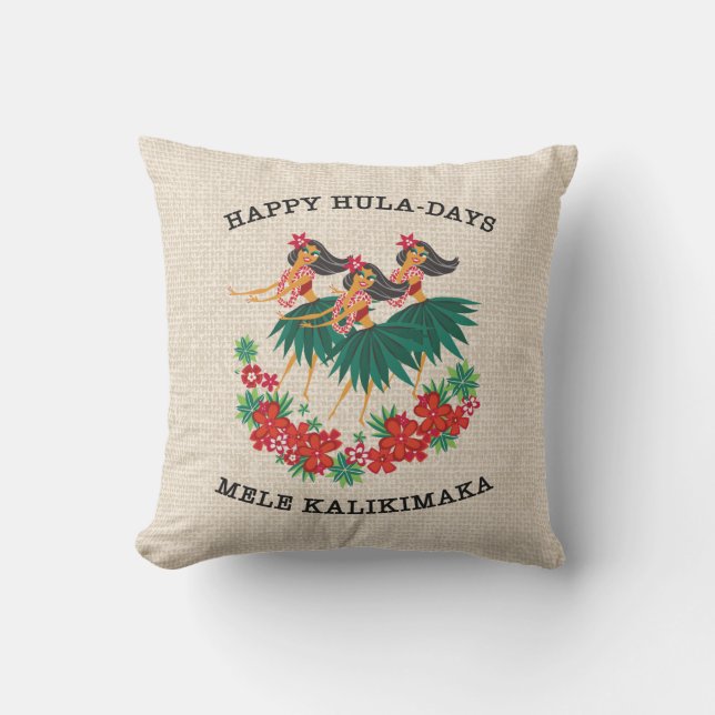 Heavenly Hula Holiday Hawaiian Hula Girls Outdoor Pillow (Front)