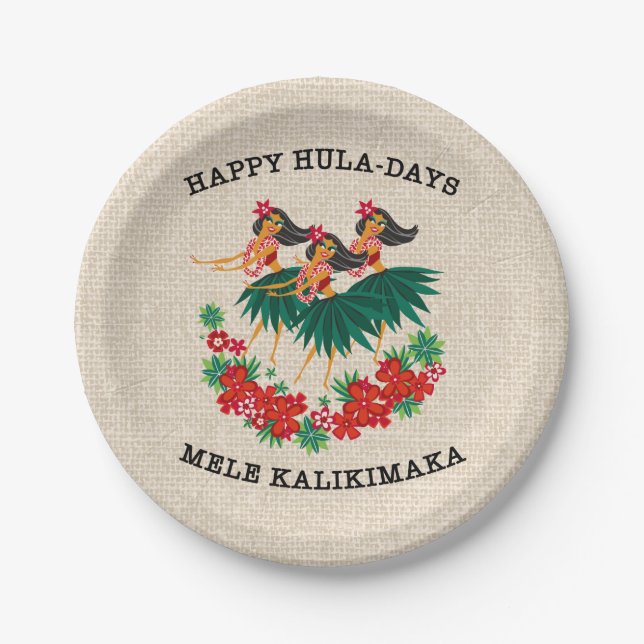 Heavenly Hula Holiday Hawaiian Hula Girls Paper Plates (Front)