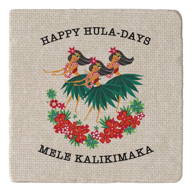 Heavenly Hula Holiday Hawaiian Hula Girls Trivet (Front)