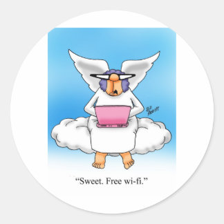 Heavenly Humor Angel Computer Cartoon Gift! Classic Round Sticker