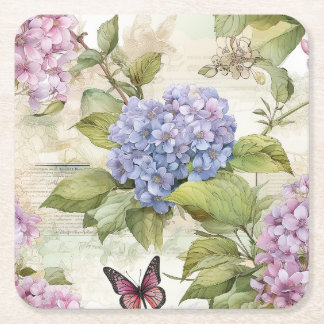 Heavenly Hydrangea Harmony Square Paper Coaster