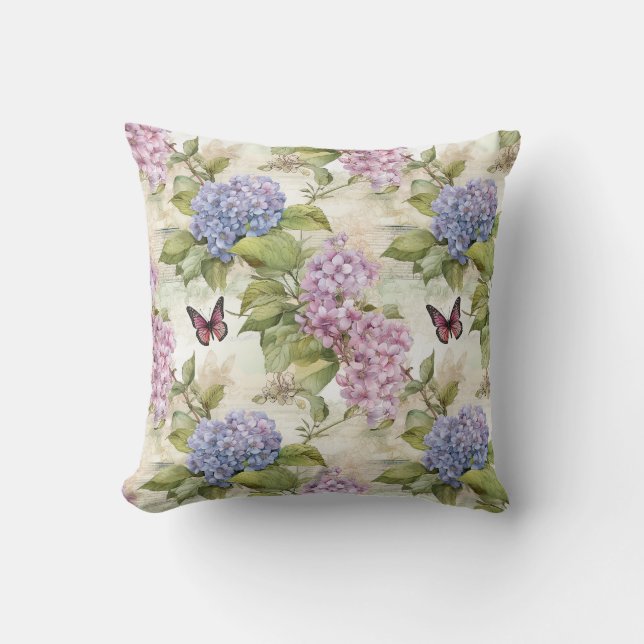 Heavenly Hydrangea Harmony Throw Pillow (Front)