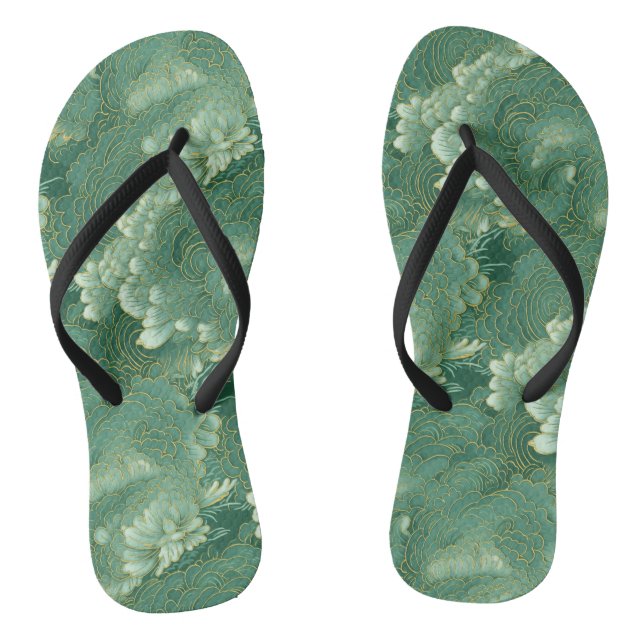 Heavenly Jade Chiyogami Pattern Flower  Flip Flops (Footbed)