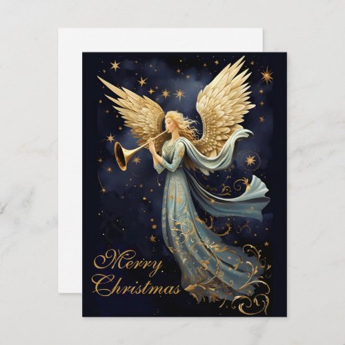 Heavenly Joy in Blue Angel Christmas Holiday Card