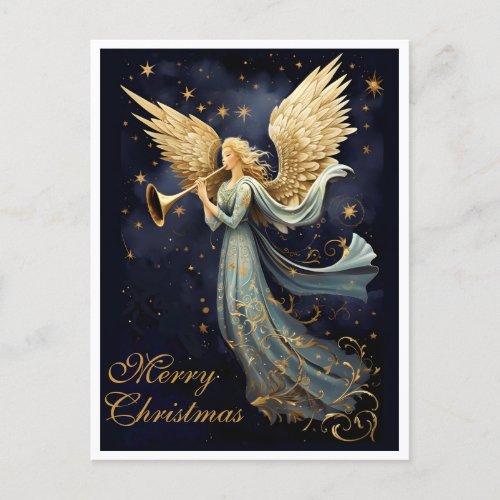 Heavenly Joy in Blue Angel Christmas  Holiday Postcard