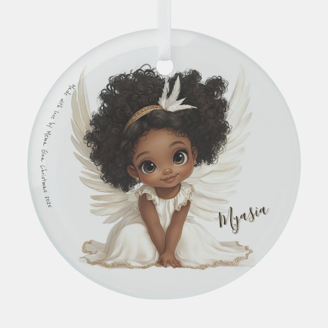 Heavenly Light: Angelic Child in Golden Grace Glass Ornament (Front)